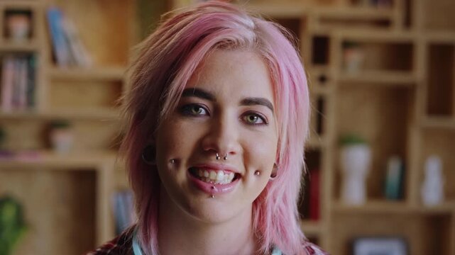 Happy girl, face and student with pride for creative career, internship or learnership program. Portrait, female person or designer with smile for job opportunity, development or growth in workplace