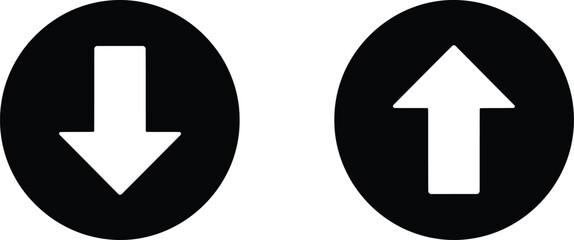 Up and down arrow icons on black circles with direction movement increase decrease progress navigation interface transfer download feedback © ムツフィヤ