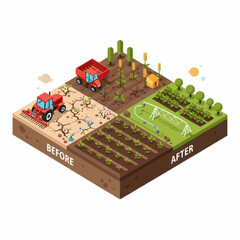 Obraz premium Farming transformation from dry land to fertile growth illustration.