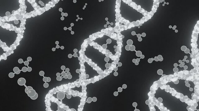 Black and White DNA Helix with Molecule &ndash; Science, Genetics and Biomedical Research Background Loop