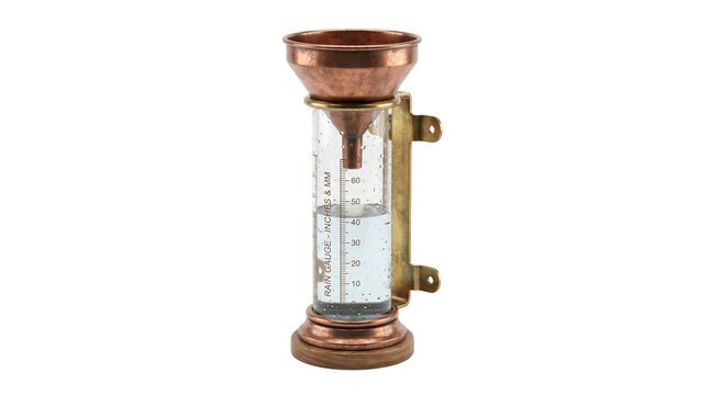 Vintage Style Copper and Glass Rain Gauge for Garden Decoration.