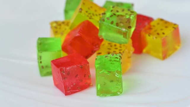 video of fruit jelly cubes
