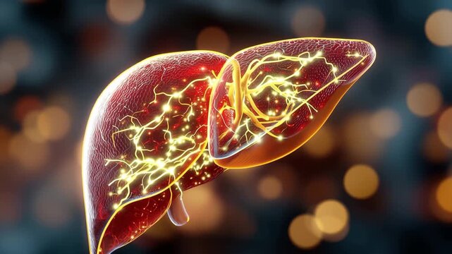 Rendered medical animation showing the liver of a healthy male from multiple angles for educational purposes and understanding of human anatomy