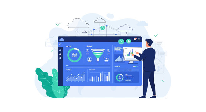 Businessman analyzing financial dashboard analytics and data charts on screen