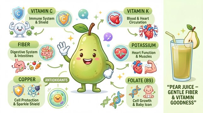 Cute cartoon infographic about the nutritional value of pears