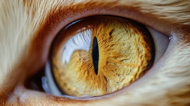 Close-up of a cat's eye showing intricate iris pattern and reflection