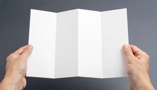 Hands Holding Blank White Z-Fold Brochure Mockup for Presentation　白い三つ折り（Z折り）のパンフレットを手に持つモックアップ素材