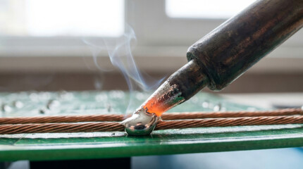 Close-up of A Soldering Iron Melting Solder Onto Copper Wires Creating A Strong Electrical Connection Concept Architecture and Design