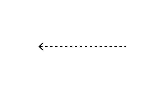 Left arrow direction Dotted Moving line animation. line path from right to left  motion graphics animation on white background 4k video