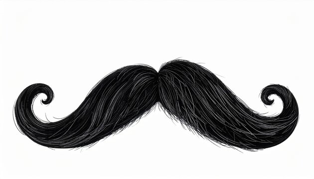 A classic dark black handlebar mustache illustration isolated on a clean white background perfect for barber shop branding and design.