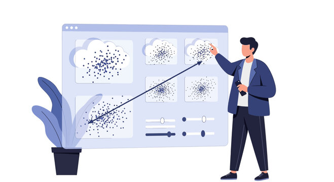 Business man presenting data analysis on a digital screen with charts