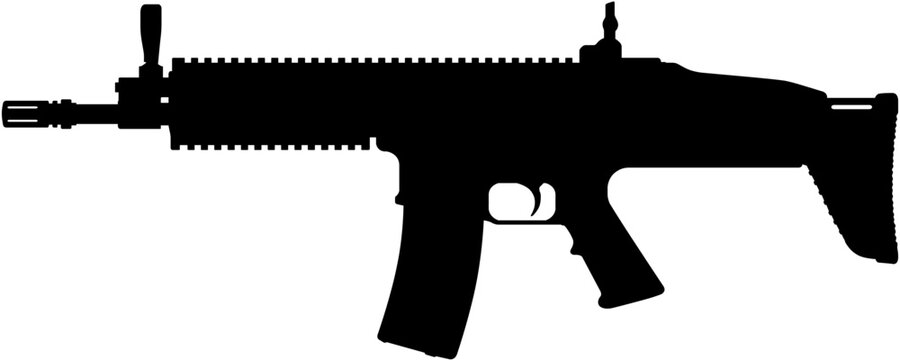 Silhouette vector illustration of SCAR assault rifle 5.56 x 45mm
