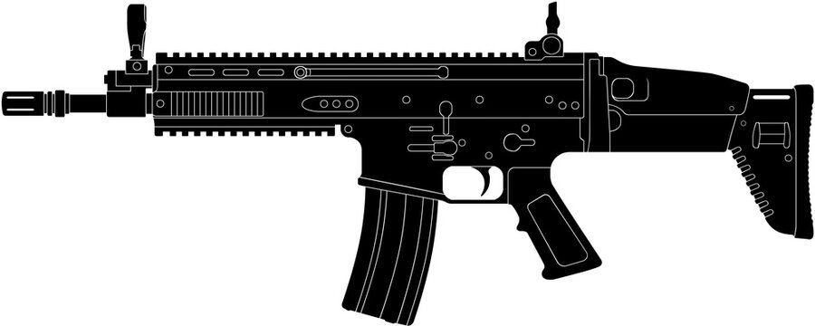Silhouette vector illustration of SCAR assault rifle 5.56 x 45mm