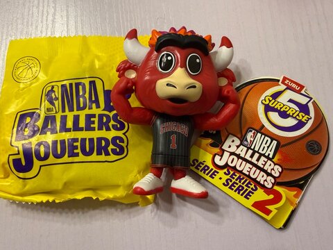 May 2026, Bulacan, Philippines: Zuru 5 Surprise NBA Ballers Series 2 Benny the Bull mascot figure