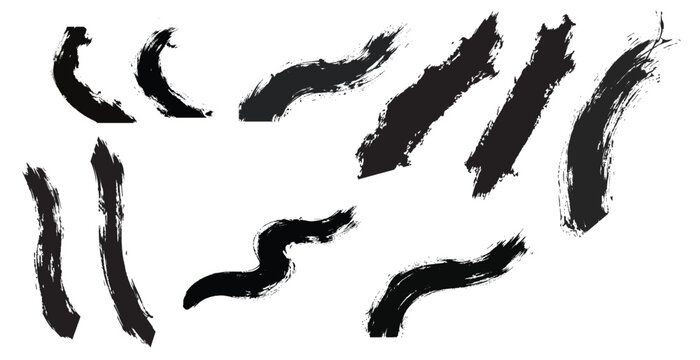 Black Grunge Brush Stroke Collection Isolated on White Background