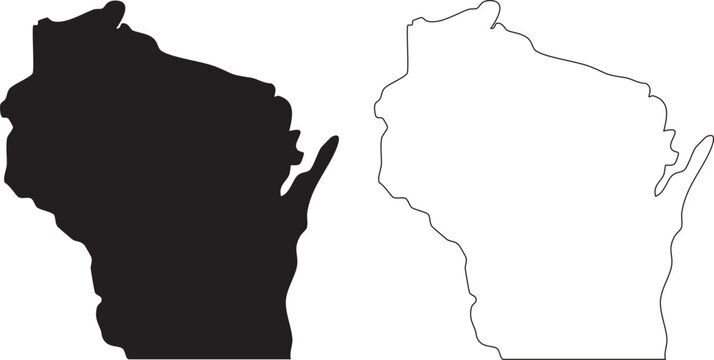 Wisconsin state map silhouettes black