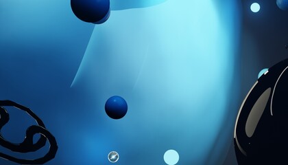 Deep blue floating geometric spheres and glossy abstract bands © AleksandrMet