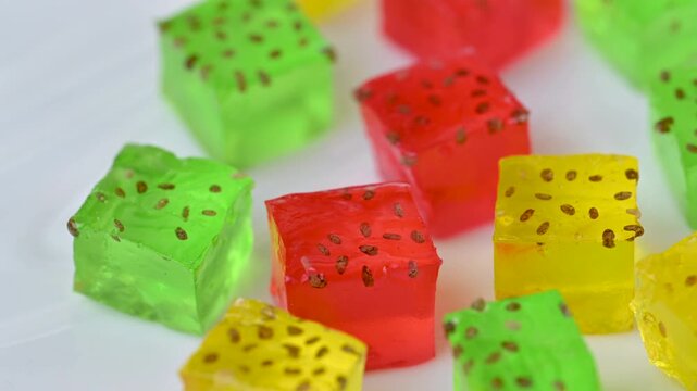 video of fruit jelly cubes