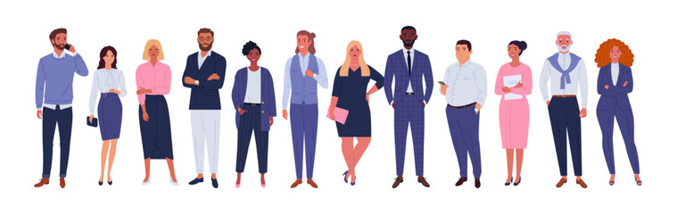 Obraz premium Diverse Group of Business People Flat Vector Illustration on White