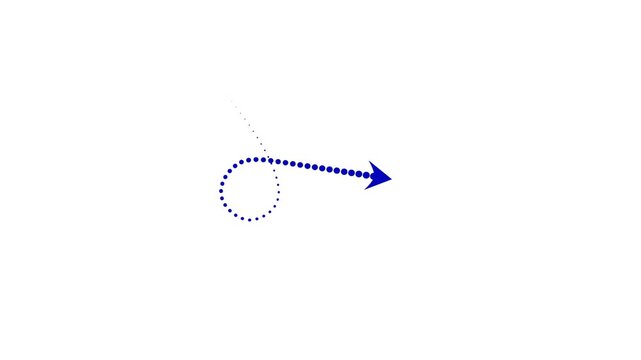 Blue dotted arrow forming a loop pointing left, right, up and down constructed from dots