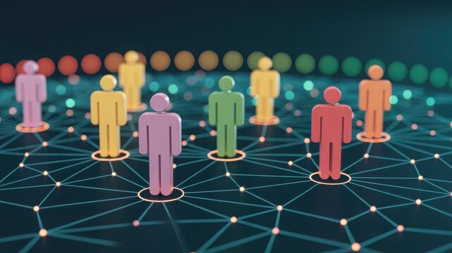 Network of colorful connected people icons