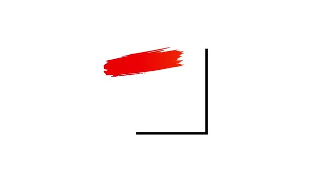 Red and blue brush strokes inside a square frame on white background energetic