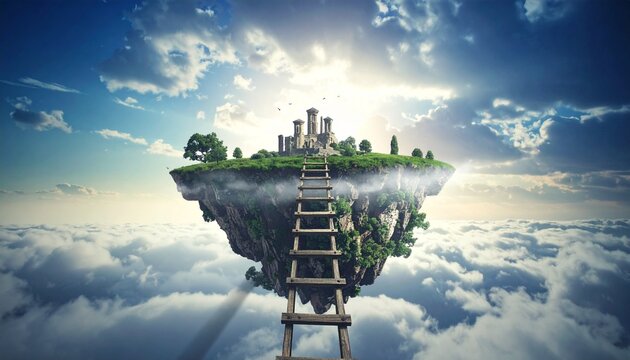 Fantasy floating island castle above clouds