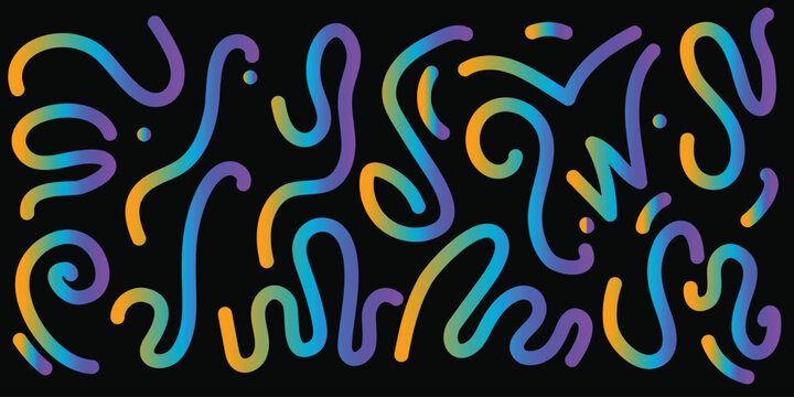 Vibrant color gradient lines 3d wavy shapes abstract pattern with rainbow squiggle ribbons for modern design projects