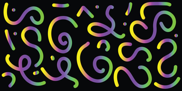 Vibrant color gradient lines 3d wavy shapes abstract pattern with rainbow squiggle ribbons for modern design projects