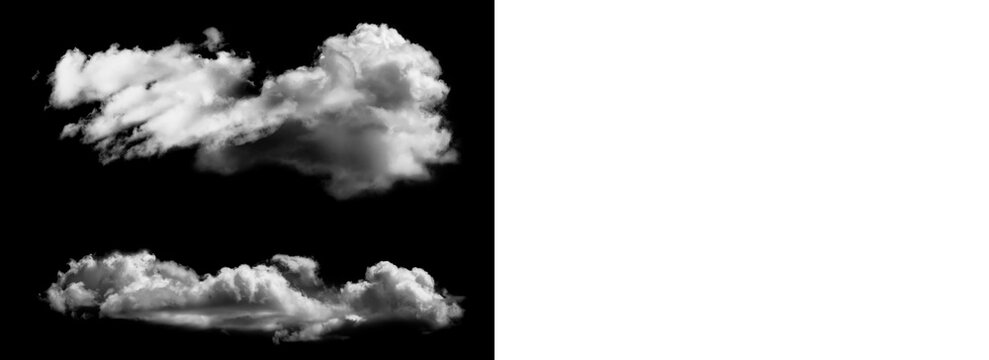 White fluffy clouds on dark background for design and editing purposes  isolated transparent background
