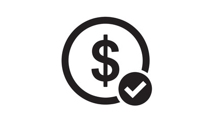 Obraz premium Approved dollar payment icon, symbolizing successful financial transaction and verified money transfer on a clean white background.