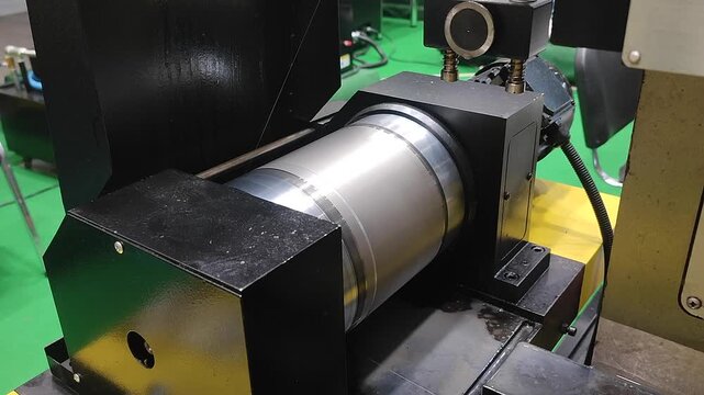 CNC EDM Molybdenum Wire Cutting Machine. Wire EDM machine cutting rotating metal cylinder with thin wire electrode. Industrial concept. Precision electrical discharge machining. Cutting process