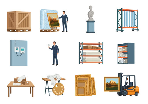 Artwork Storage and Museum Logistics with Paintings Crates Shelving and Handling Equipment
