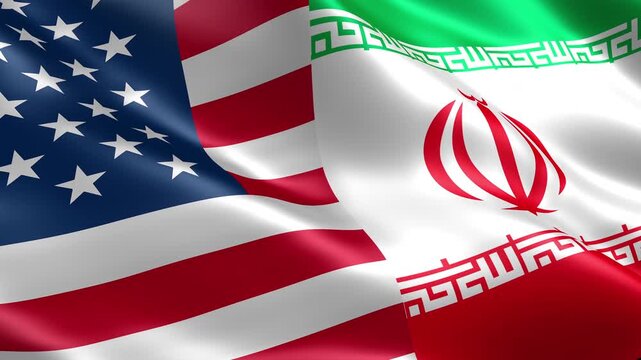 usa iran waving flags background trade war political conflict concept