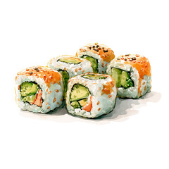 Maki Rolls watercolor vector illustration, high-quality artwork isolated on a pure white background. © Cooper
