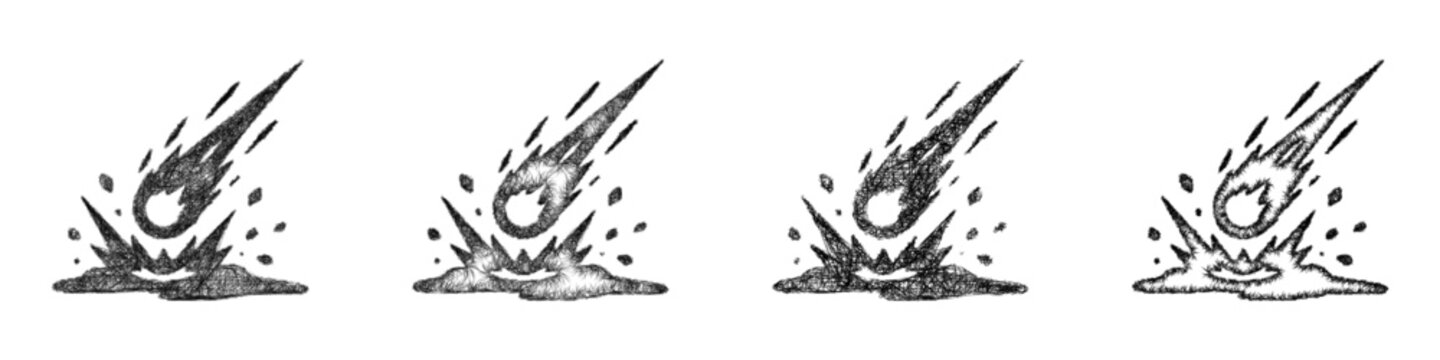 Sketch meteor impact icon design set
