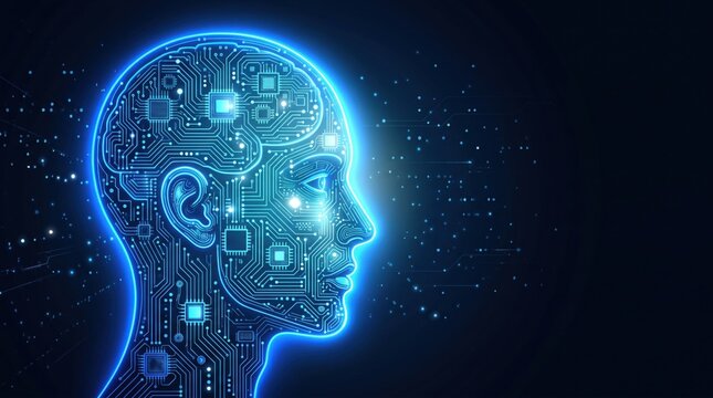 Artificial Intelligence Human Head with Circuit Board Brain