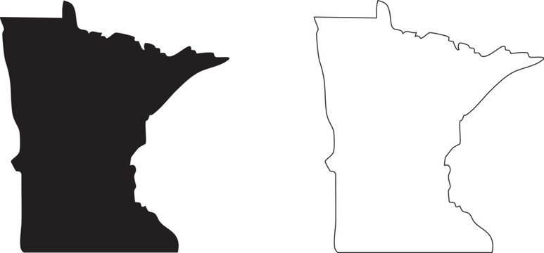 Minnesota state map silhouettes black white