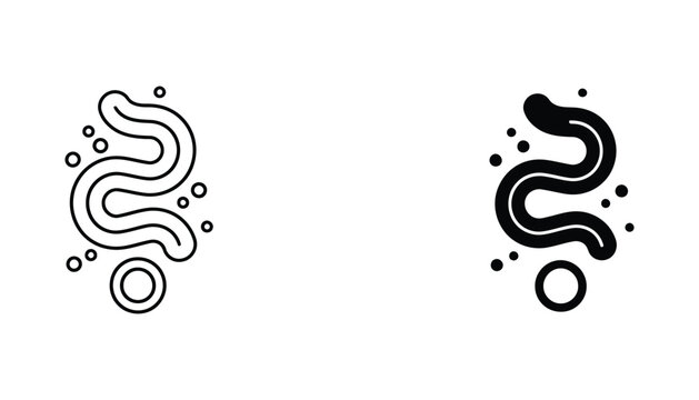 Abstract worm or parasite icon set featuring linear outline and solid black silhouette for medical and biological infographics