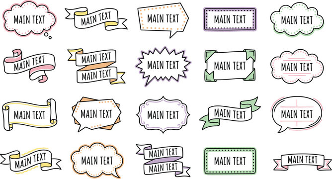 Vector illustration of decorative text boxes and speech frames representing communication, design, and creative themes
