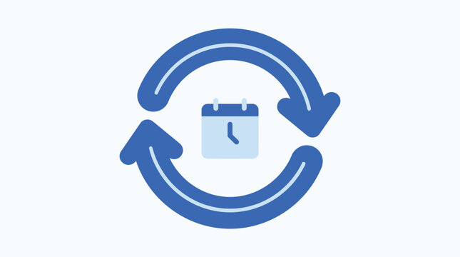 Recurring calendar icon, schedule update symbol, repeat time event sign