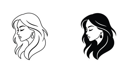 Beautiful woman profile portrait vector illustration for beauty salon and fashion branding featuring long flowing hair © Alex