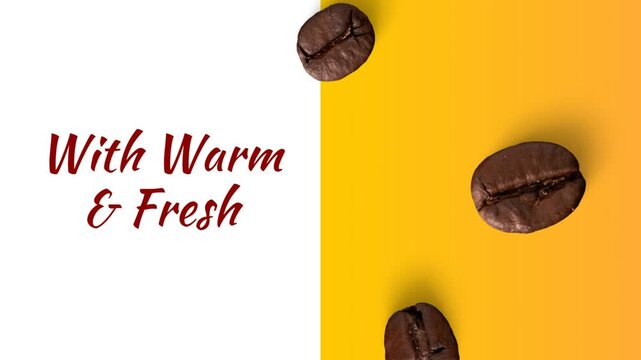Start Your Day With Warm And Fresh Coffee Slideshow Animation Bold Typography Text On Gradient Yellow Orange Background Cafe Beverage Morning Aesthetic Motion Graphic Design Concept