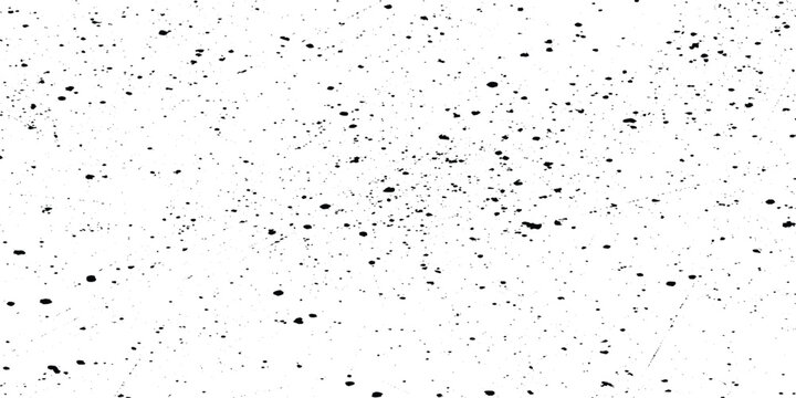 Minimalist grunge background with black ink splatters, scattered specks, dots, grain and subtle scratch marks on a clean white surface, abstract edgy style.	