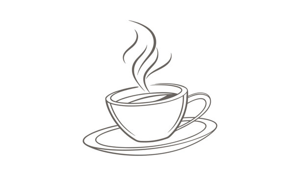 Smiling steaming coffee cup with latte art black and white vector illustration Vector