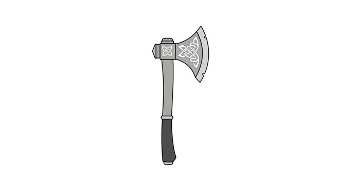 Celtic Axe Illustration, Viking Weapon, Medieval Tool, Isolated White Background