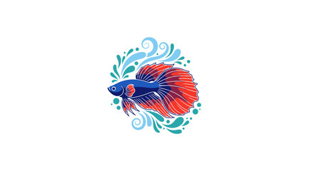 Vibrant Betta Fish with Flowing Fins and Water Splashes - Isolated © berkah