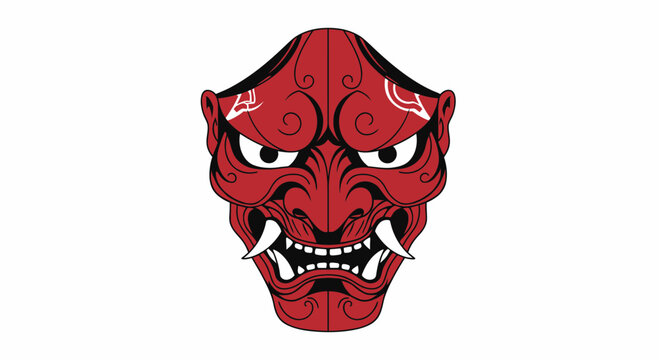 Traditional Japanese Oni Mask, Red Demon Face, Scary Folklore Symbol