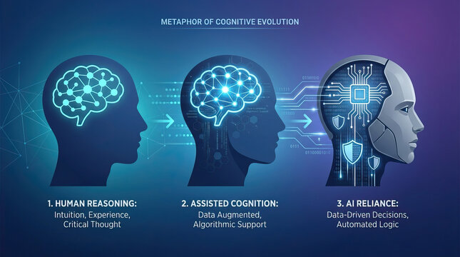 Cognitive evolution human reasoning assisted cognition AI reliance brain network artificial intelligence data augmentation automated logic critical thinking digital transformation technology