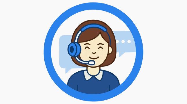 Digital Customer Service Avatar: An illustration of a friendly customer service representative, headset-clad, smiles with speech bubbles, embodies customer support, readily available.